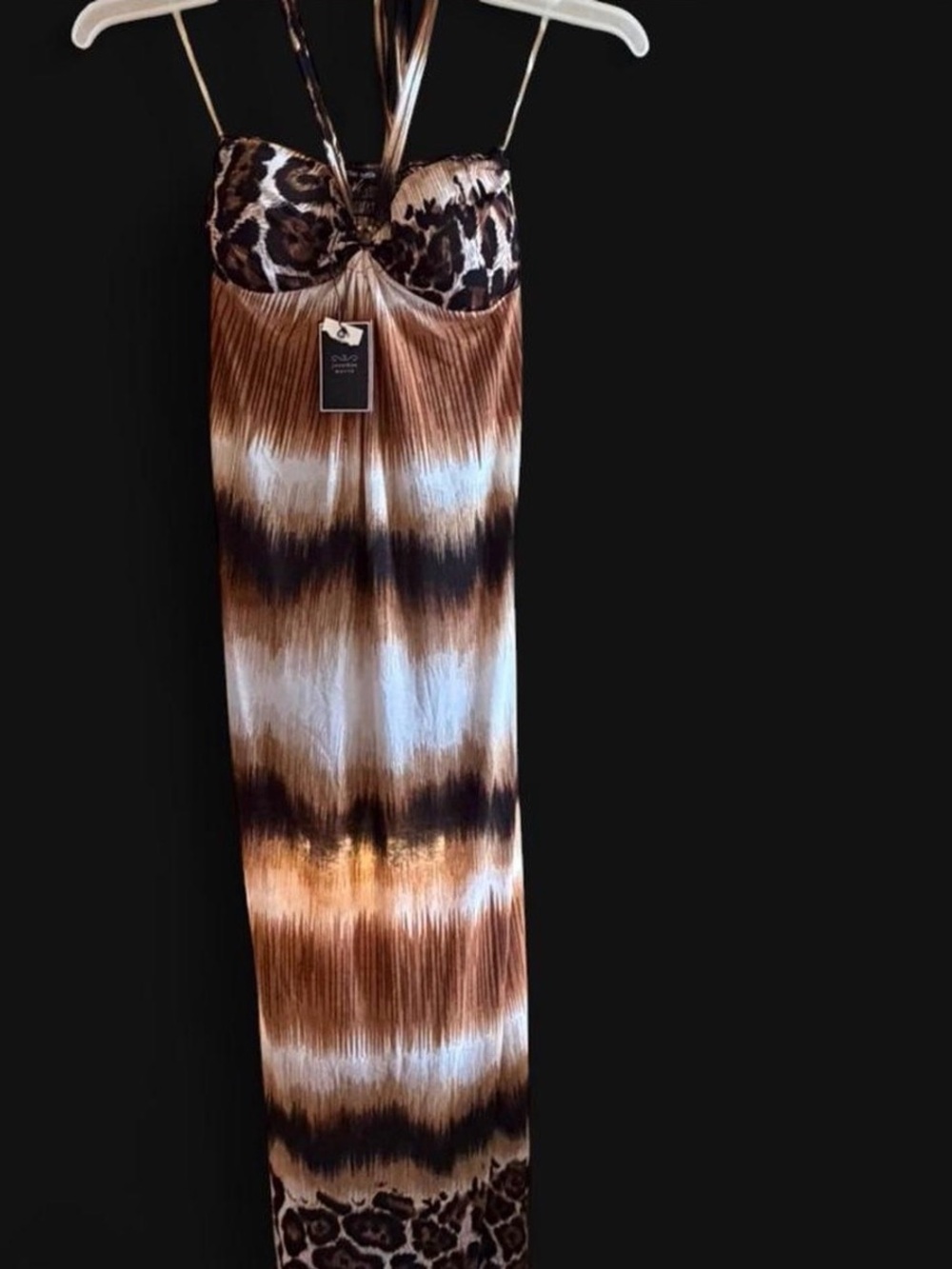 jonathan martin Brown and Cream Tie-Dye Maxi Dress with Leopard Bust